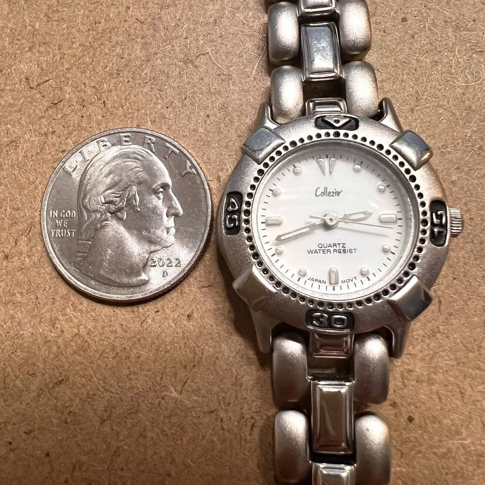 VINTAGE COLLEZIO Women's Quartz Watch Water Resist Silver Tone New Battery 7.25